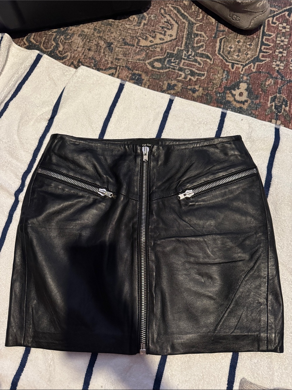 The Kooples Black 100% Lambskin Leather Moto Zip Mini Skirt
